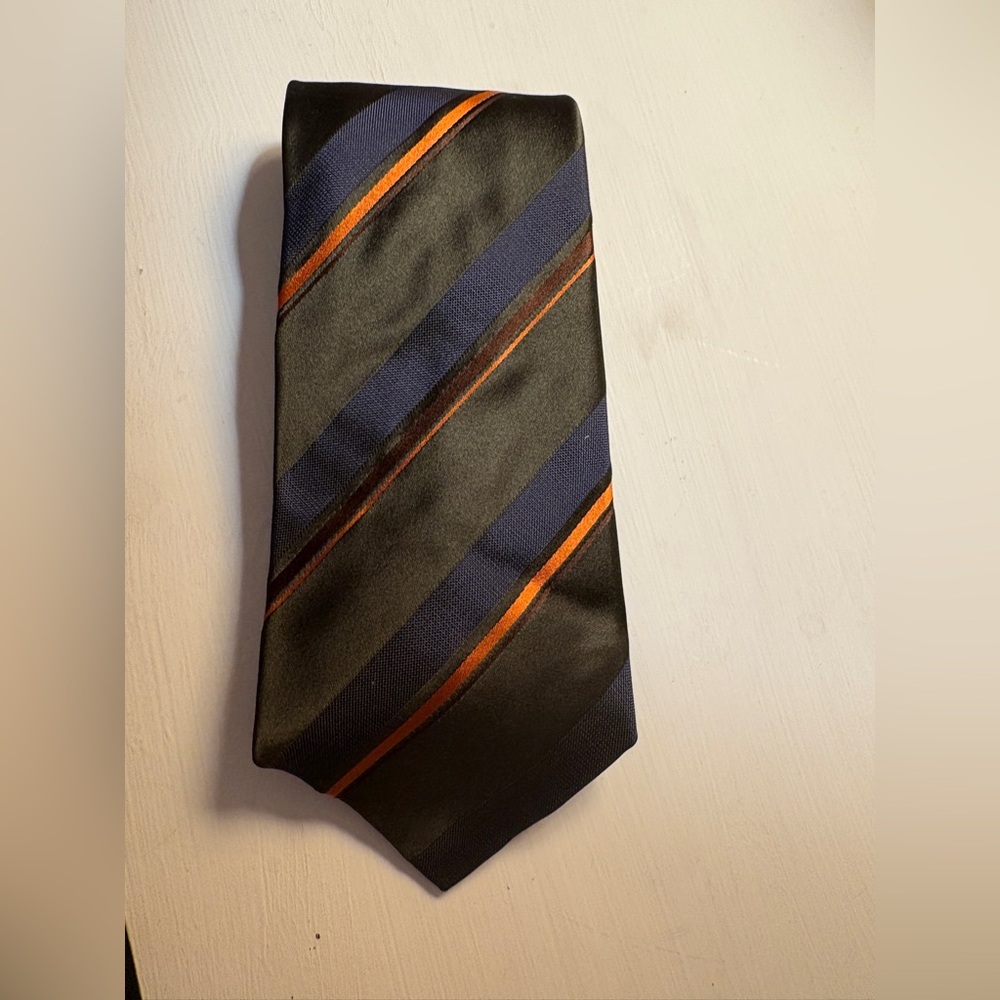 Kiton Napoli Necktie Tie Striped Green Navy Orange